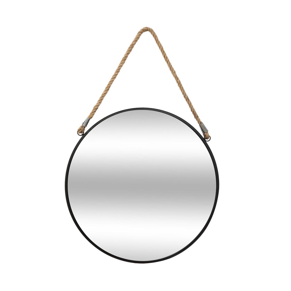 MIROIR METAL ROND CORDE NOIR D.38CM