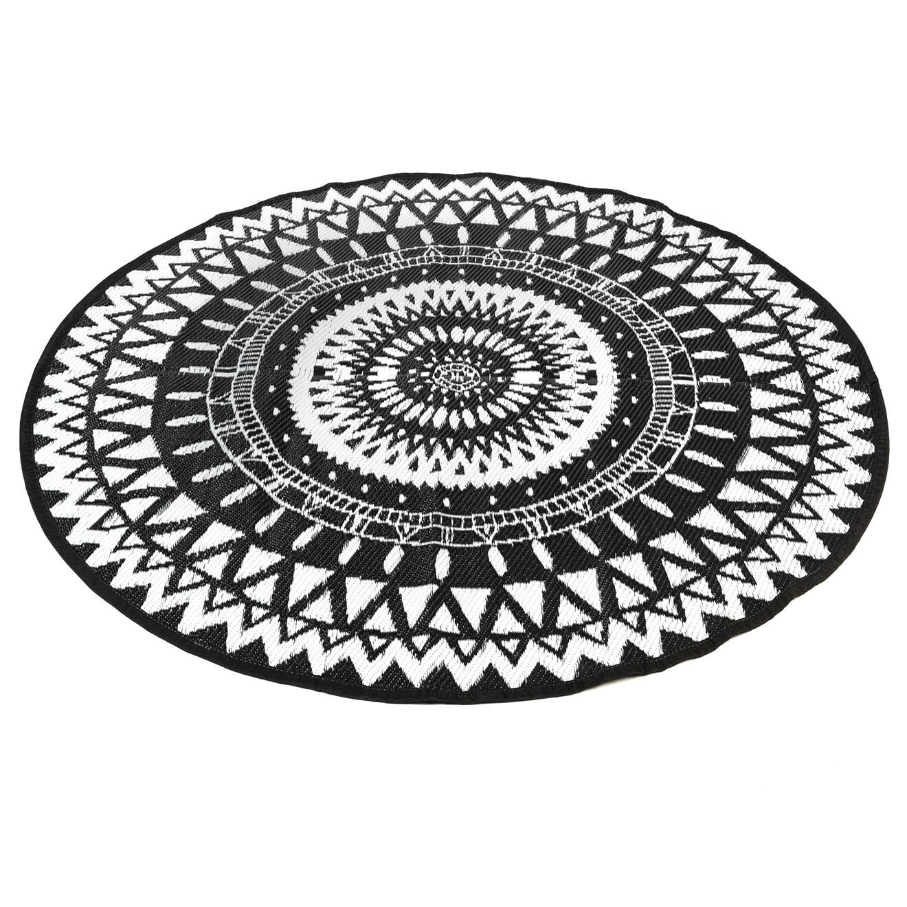 Pratik Garden Tapis extérieur rond Maori noir/blanc - D.150 cm