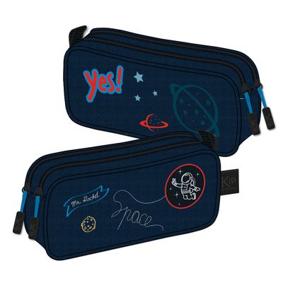 Trousse rectangulaire KIP Mr Rocket - 2 compartiments - bleu jean - Kid'Abord