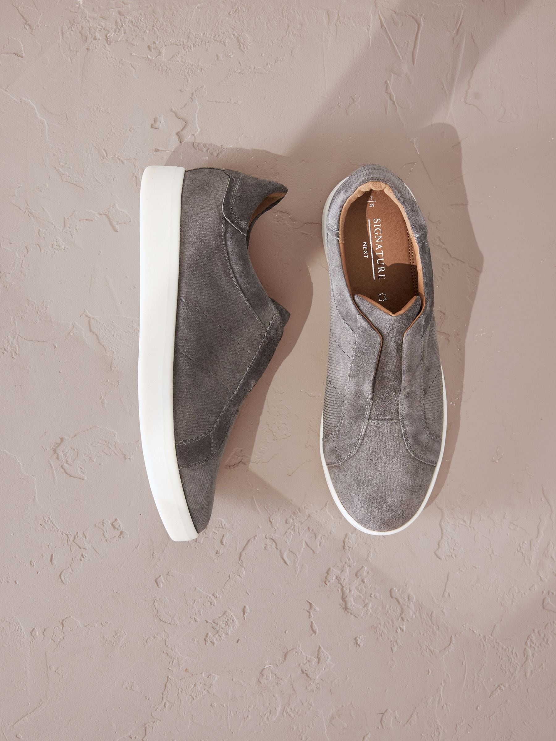 Grijs - Signature Premium Leather Laceless Slip-On Trainers
