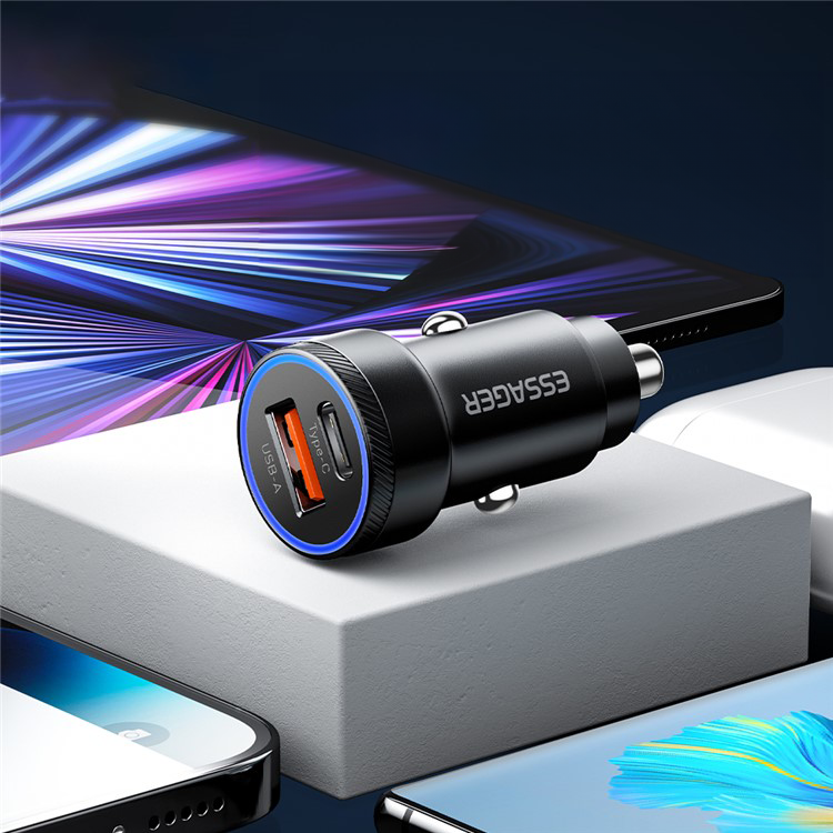 (54W) Universal USB A / USB C Auto KFZ Ladegerät mit LED Beleuchtung - Schwarz