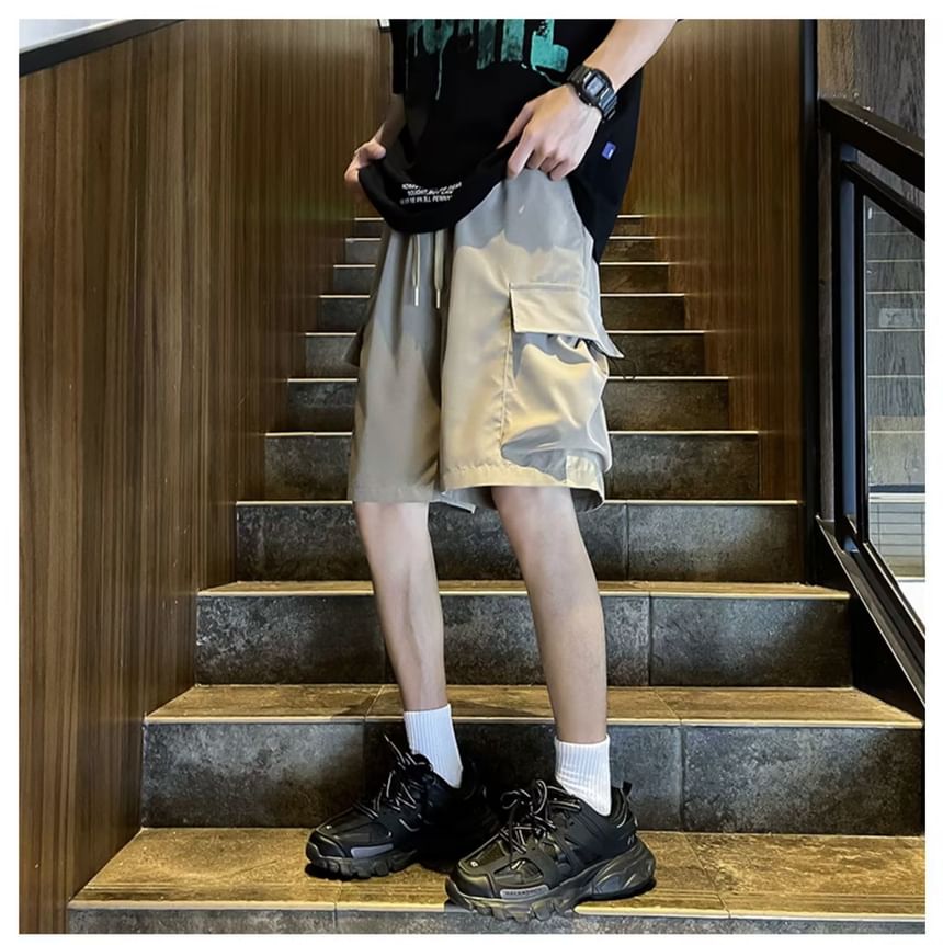 jaywoon - Hoge taille, effen, wijde cargo shorts