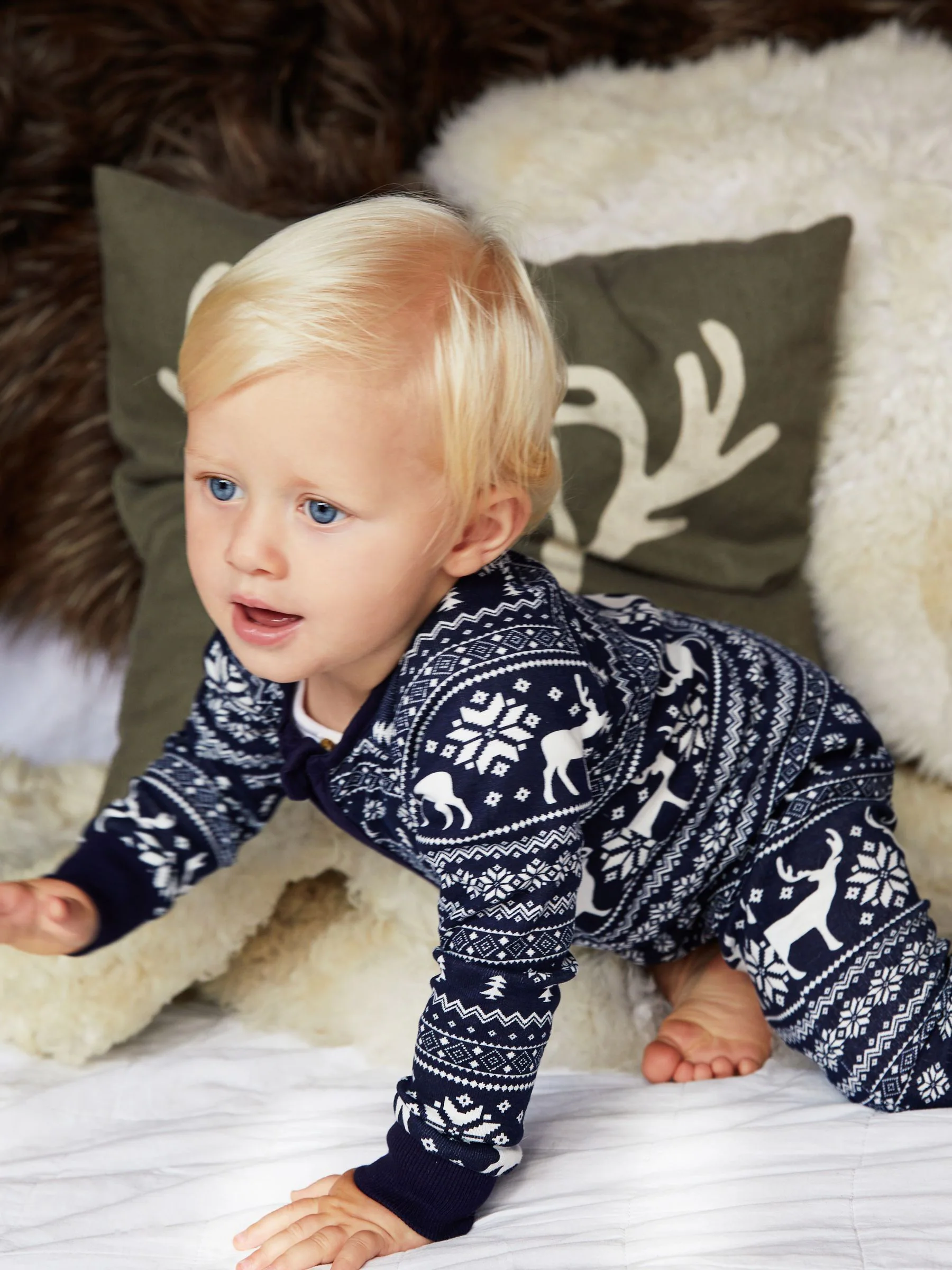 Blauw - The Little Tailor - Baby-onesie van 100% katoen met rendier - kerst - fair isle-patroon