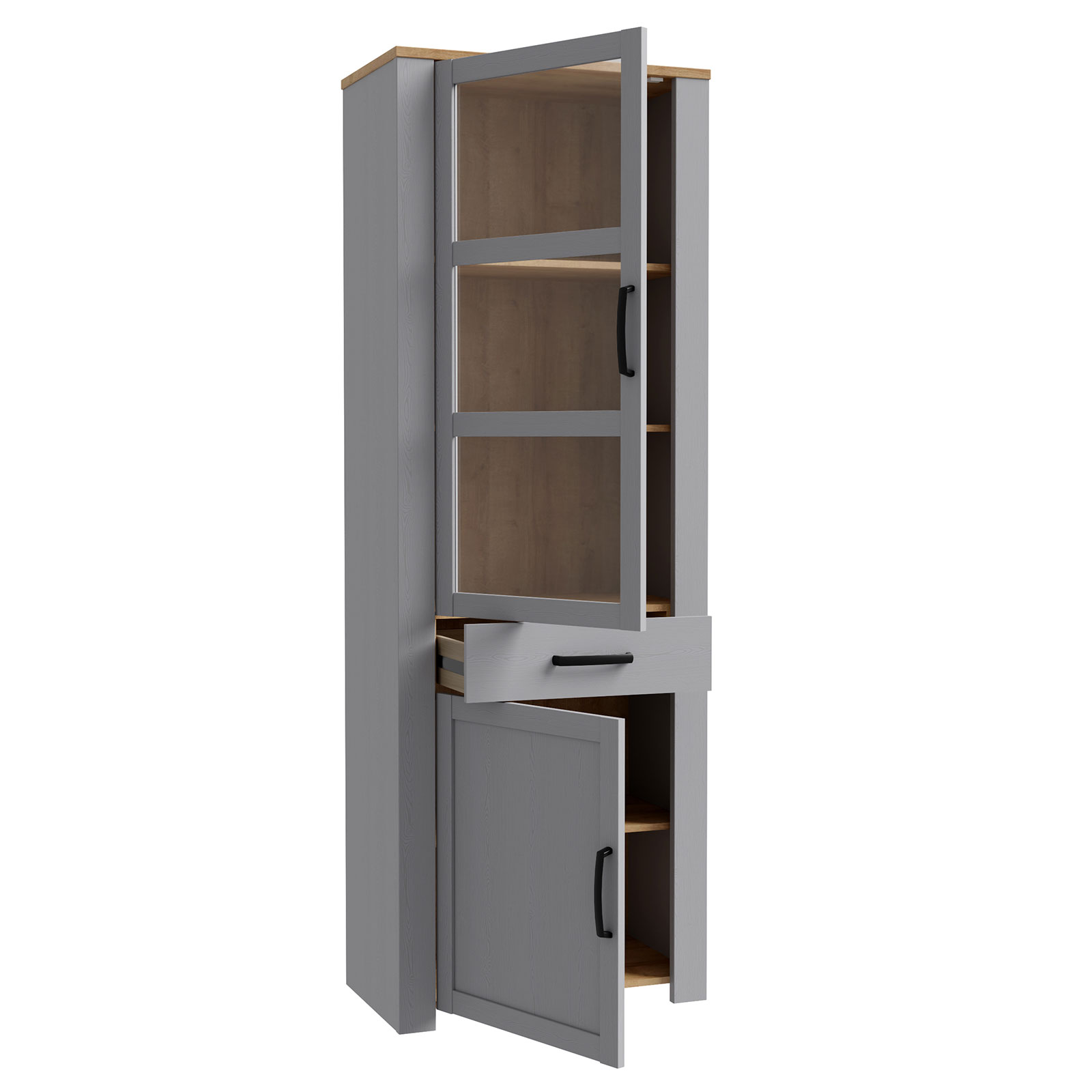 Standvitrine - Eiche grau - Riviera Eiche - 72 cm breit