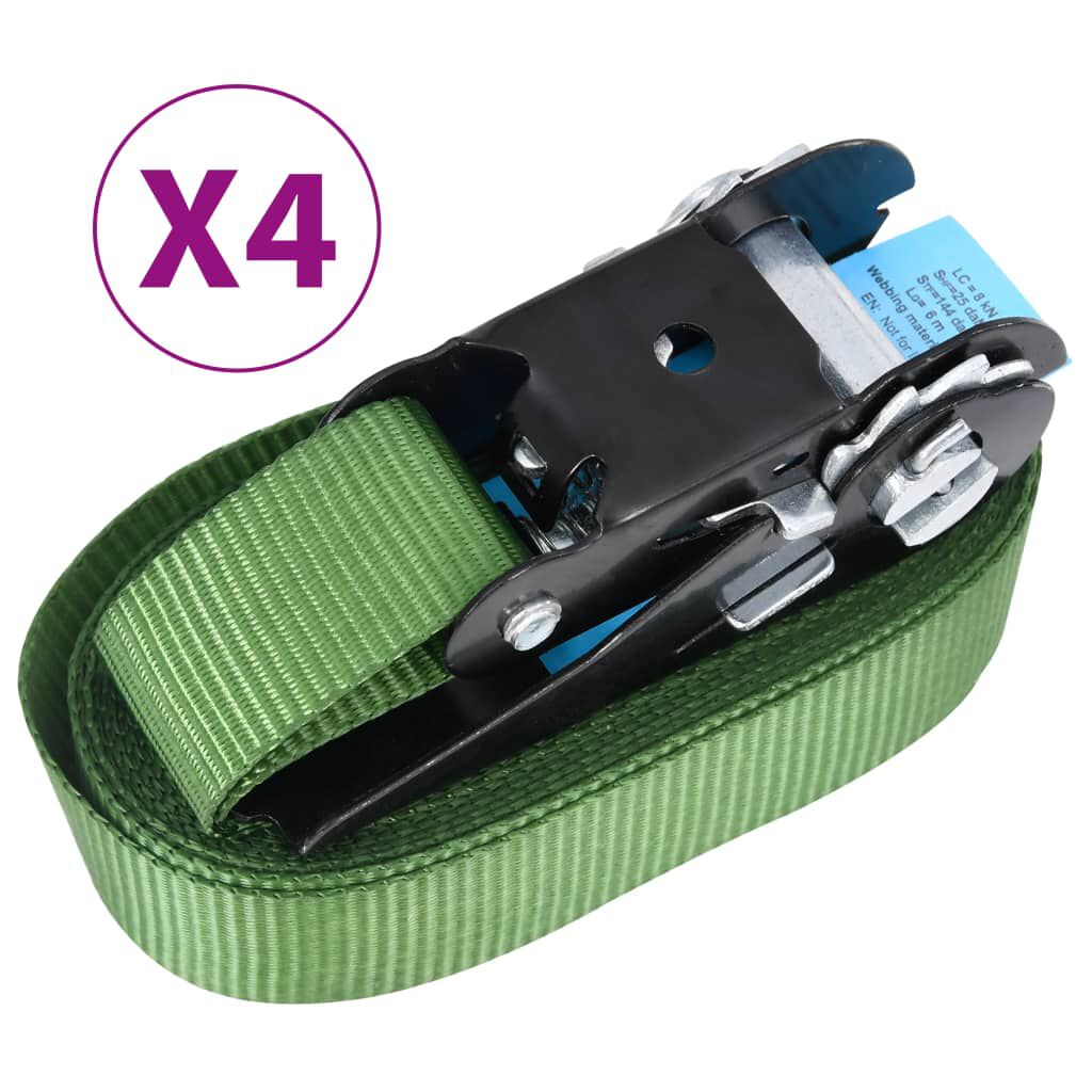 vidaXL Spanbanden met spanners, 4 stuks, 800 daN, 6 m, groen
