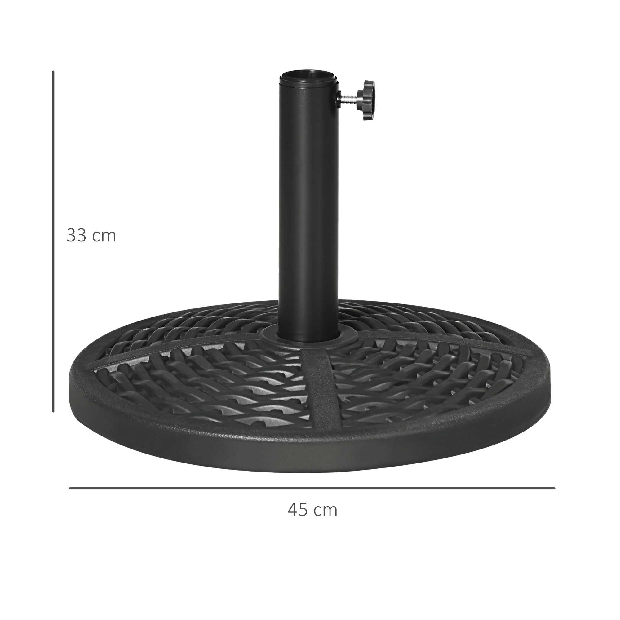 Base redonda para guarda-sol Outsunny, com enchimento de cimento, peso 9,5 kg, para mastro de guarda-sol Ø38/48 mm, preta.