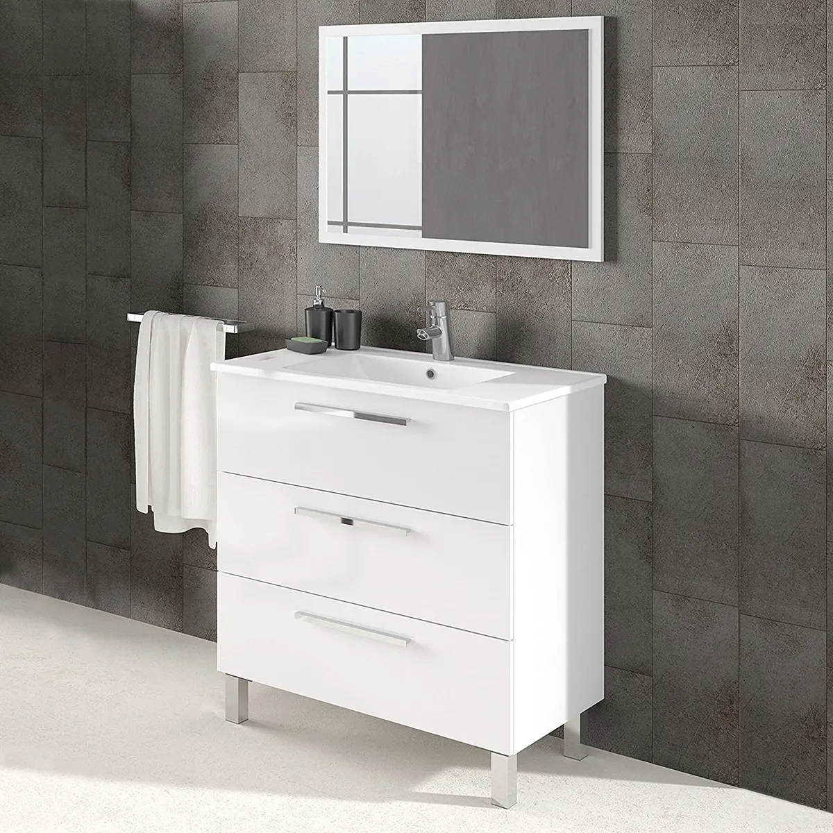 Pegane Meuble salle de bain sous vasque + miroir - Blanc