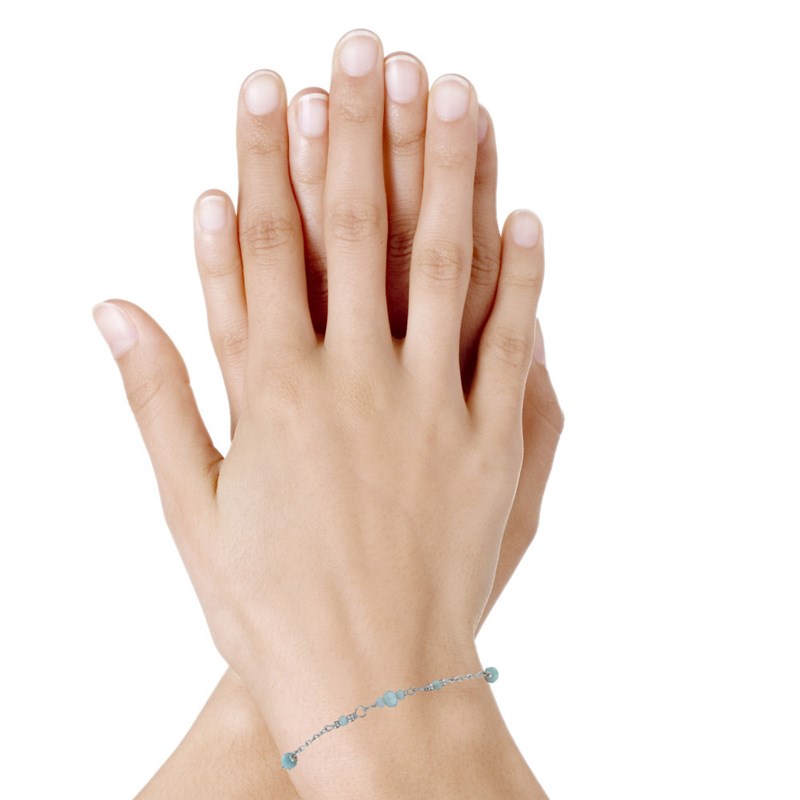 Bracelet Argent Rhodié Sept Petites Perles de Larimar Facettées