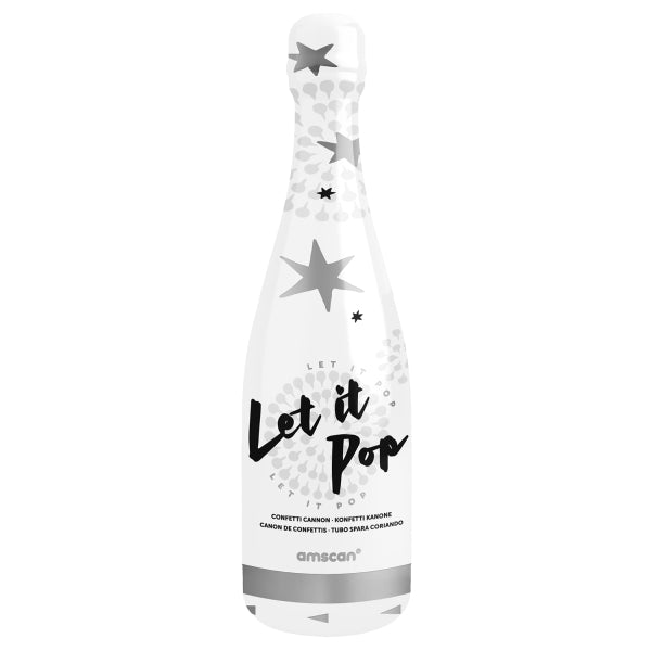 Sterren Confetti Kanon Zilver Champagne Fles 32cm