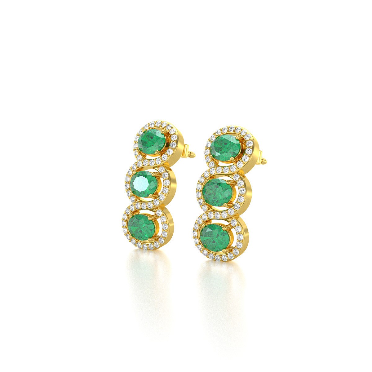 Boucles d'oreilles ADEN Or 585  Jaune Emeraude forme Ovale et Diamants 4.55grs