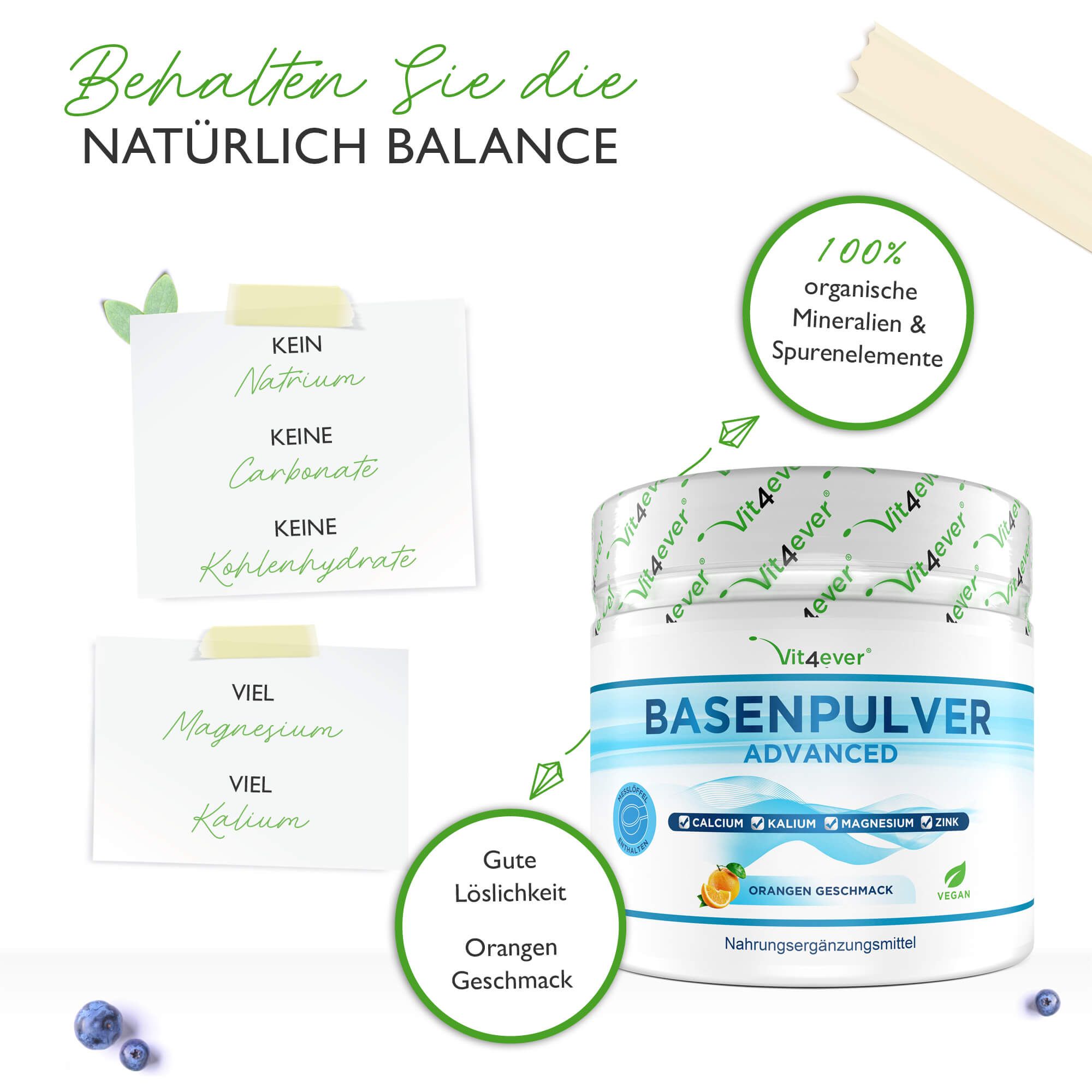 vit4ever Basenpulver Advanced - 100% organischen Basen auf Citratbasis