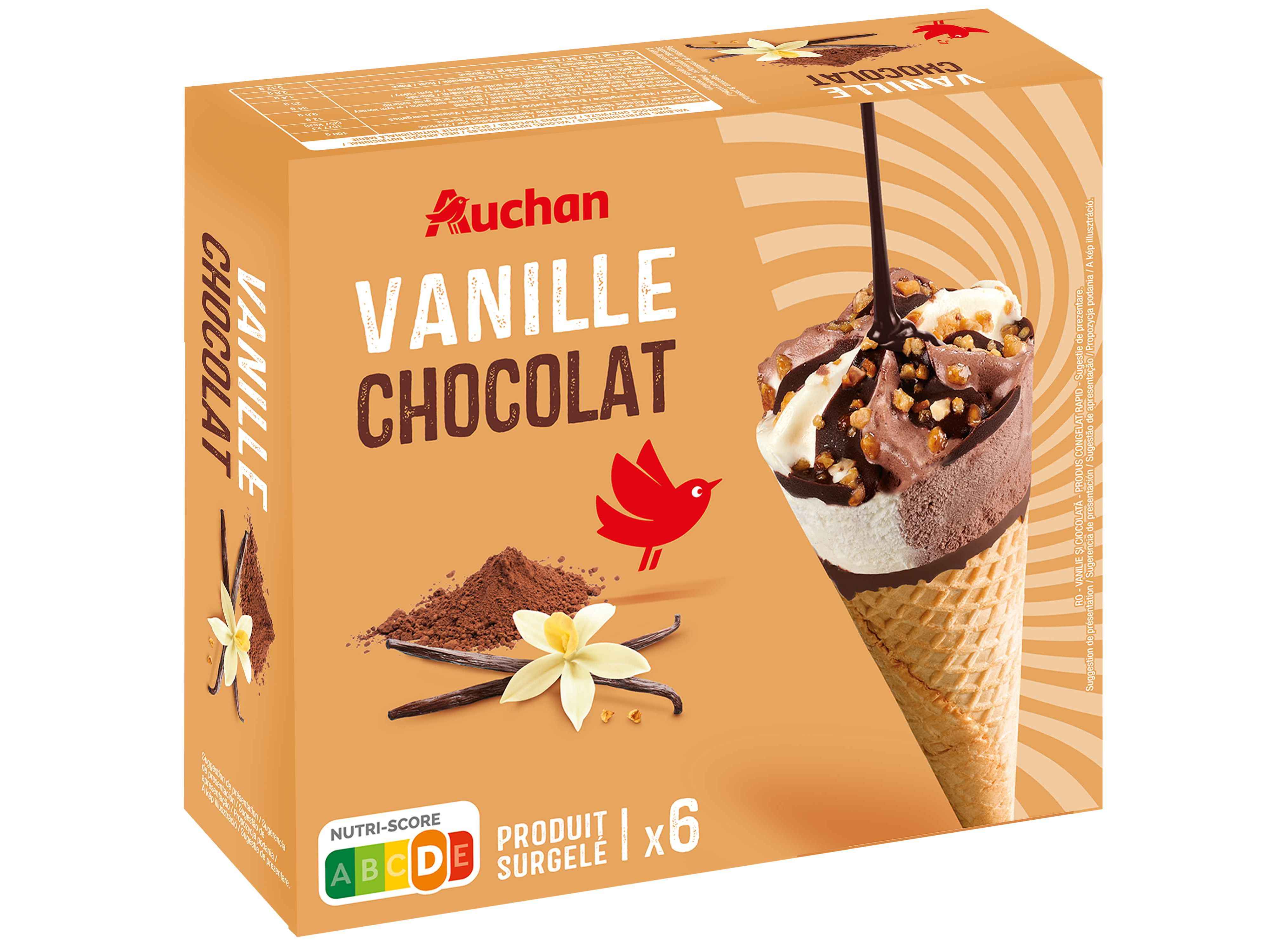 GELADO CONE AUCHAN BAUNILHA E CHOCOLATE 6X120ML