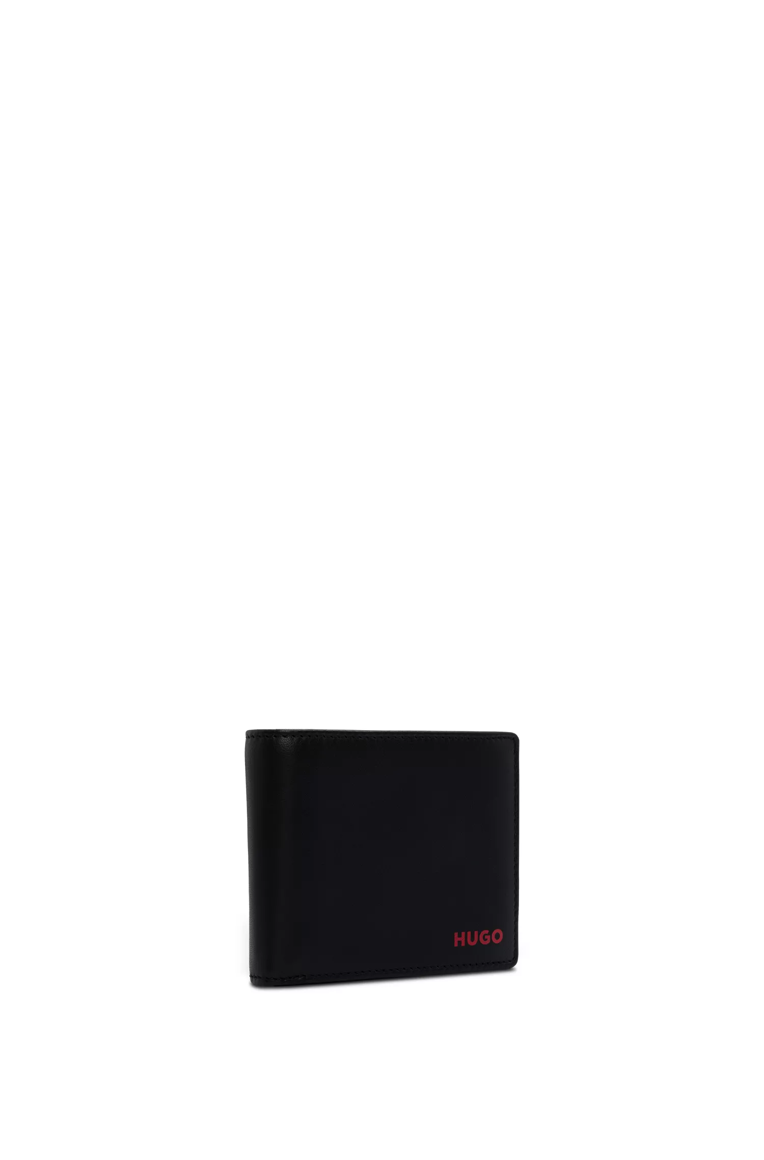 Carteira HUGO em couro vermelho com logotipo em relevo.