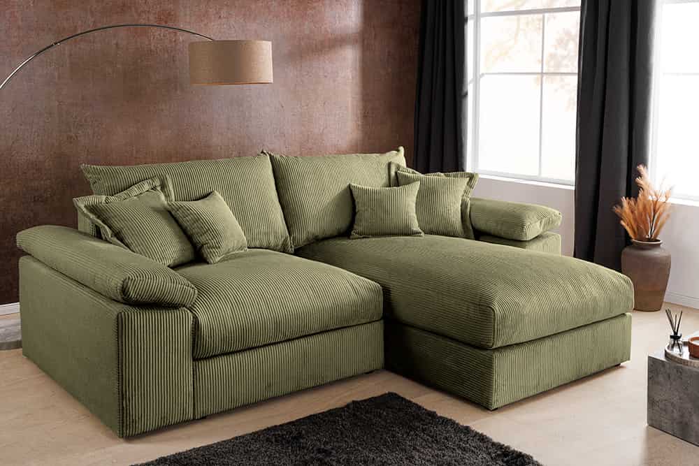 Design Ecksofa ATMOSPHERE XL 245cm grün Cord Federkern inkl. Kissen