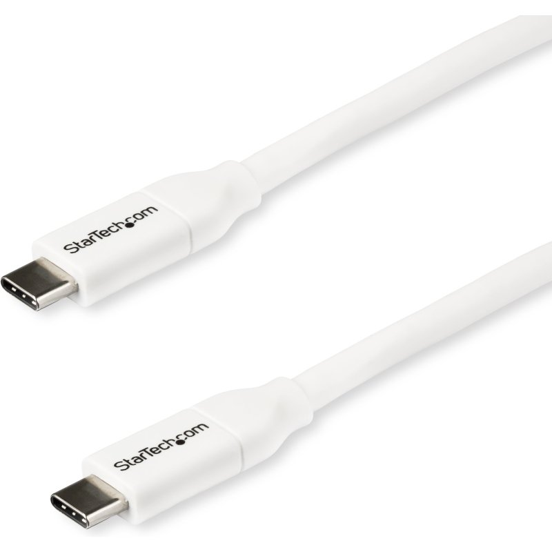 StarTech.com Câble de Charge Rapide USB-C de 2m, Charge et Synchronisation, 100W (5A) PD, USB 2.0, Certifié USB-IF - Cordon de Charge USB C Blanc