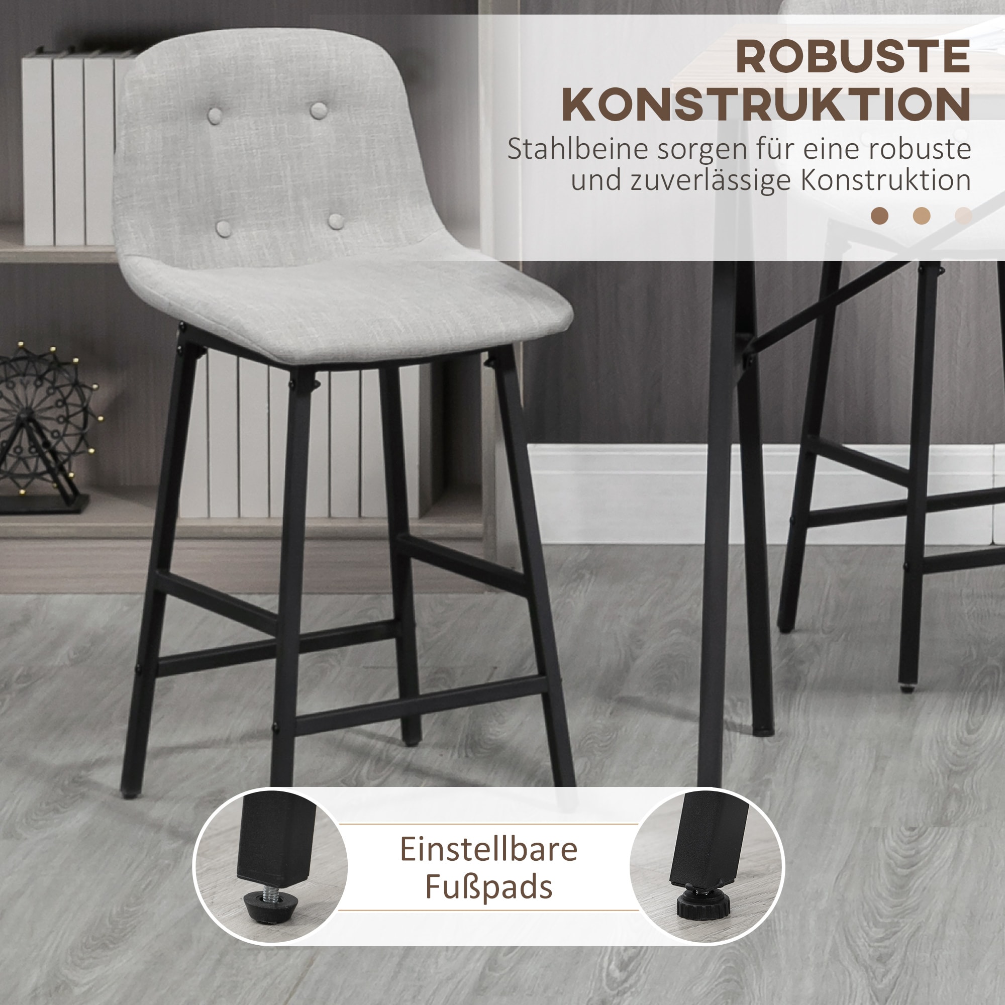 HOMCOM Bartisch-Set mit Fußstütze grau, natur 120L x 60B x 91H cm
