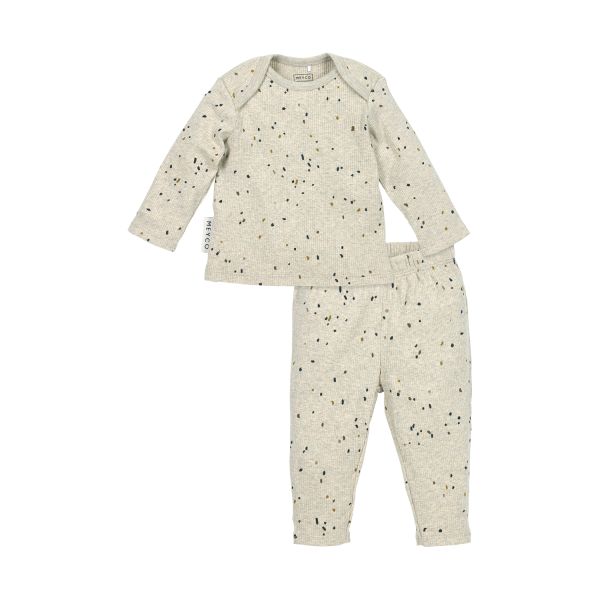 Meyco Baby Pyjama Rib – Mini Spot Sand Melange – Maat 50/56