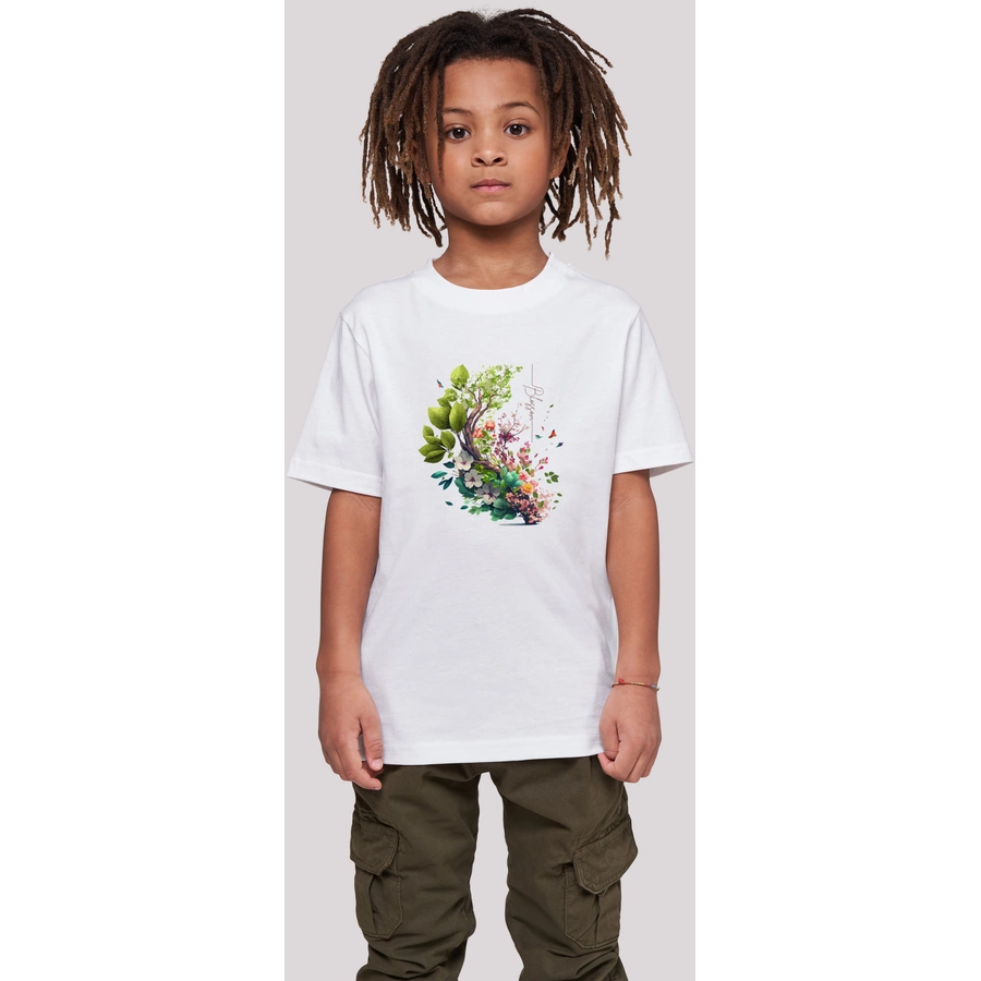 F4NT4STIC T-Shirt Baum mit Blumen Tee Unisex weiß