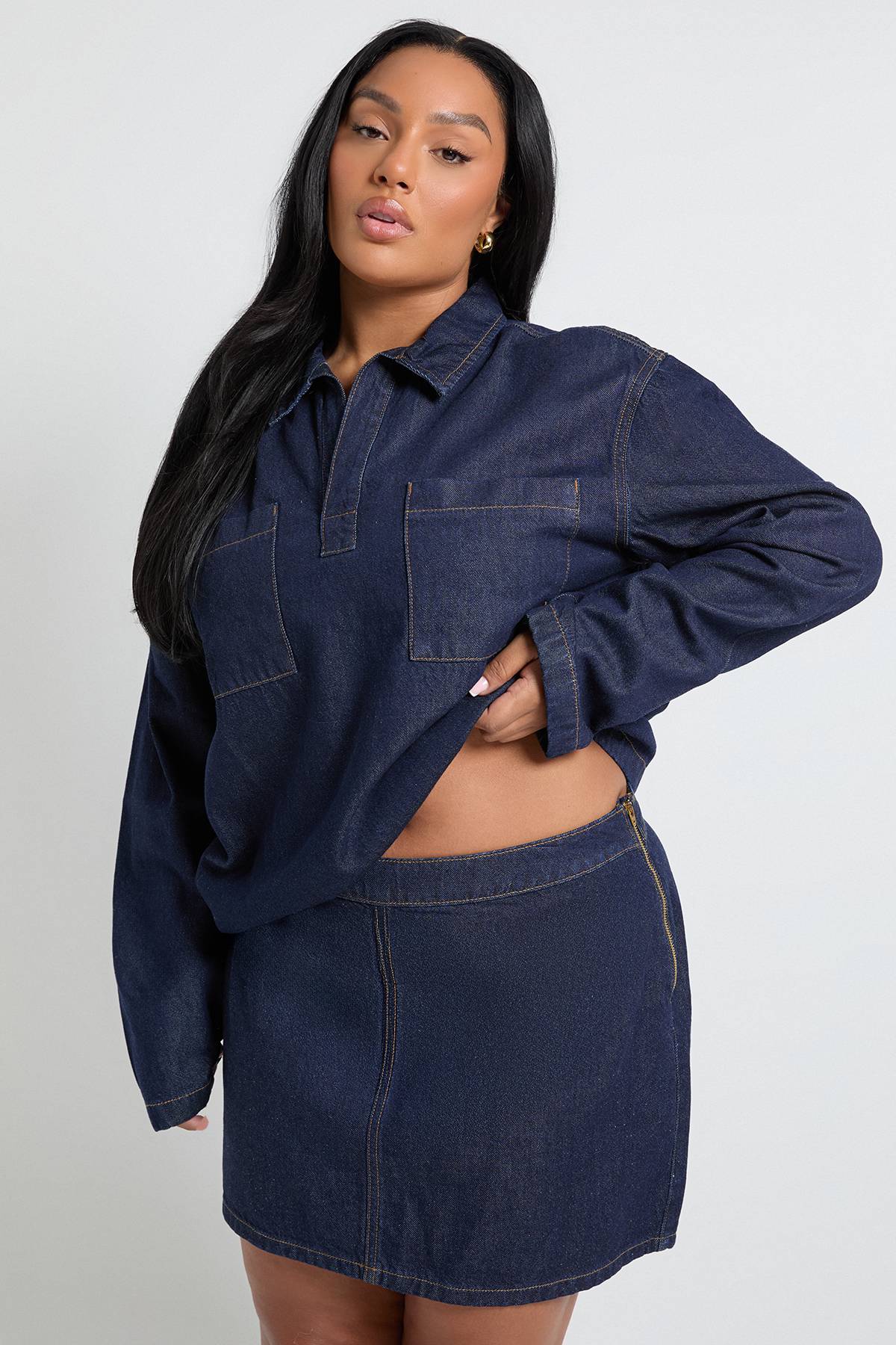 boohoo Jupe trapèze en denim grande taille