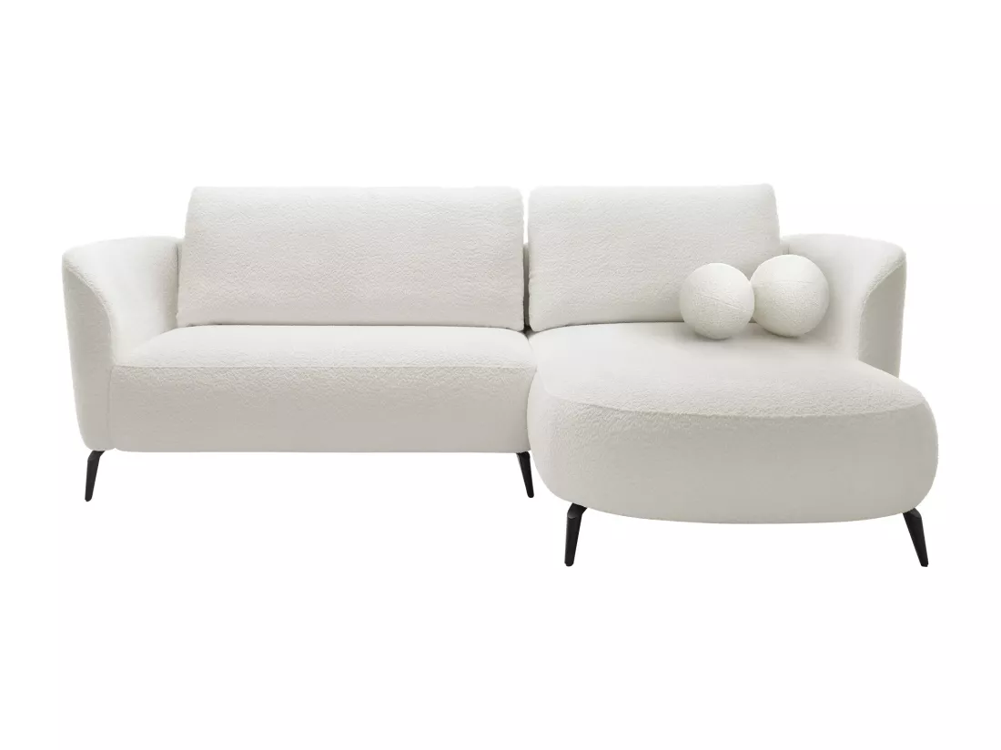 Canapé d'angle droit convertible en tissu bouclette blanc ivoire AREMIA
