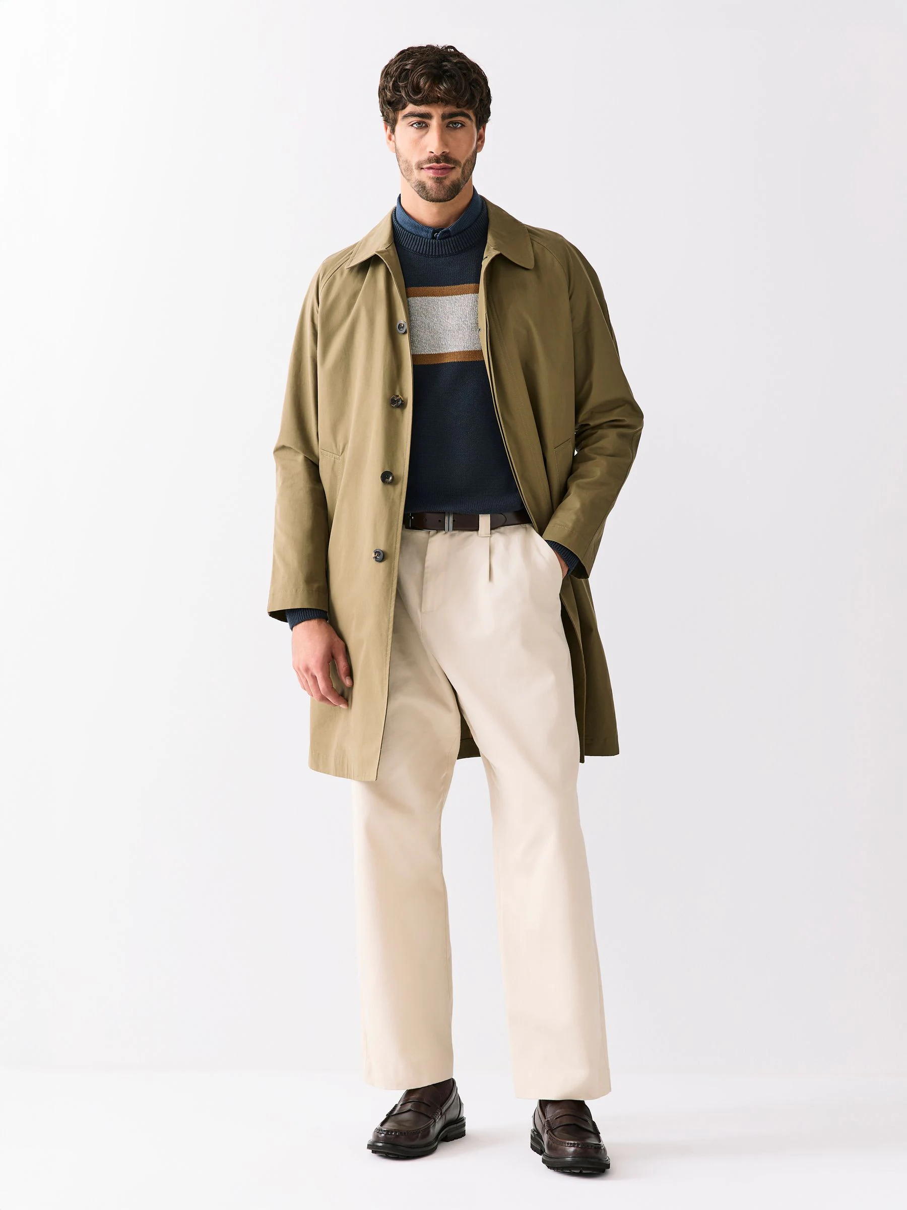 Donkerblauw - Regular Fit Colourblock Stripe Mock Shirt Jumper
