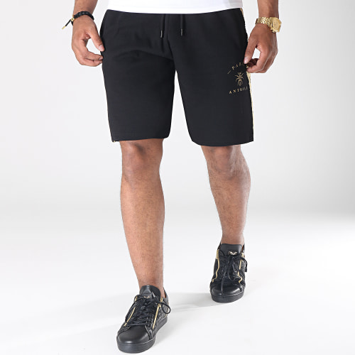 Short Jogging Avec Bandes Tape Noir Doré