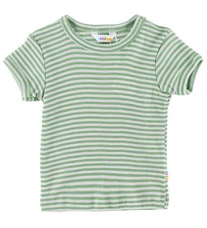 Joha T-shirt - Uld/Silke - Rib -  Grøn/Hvid