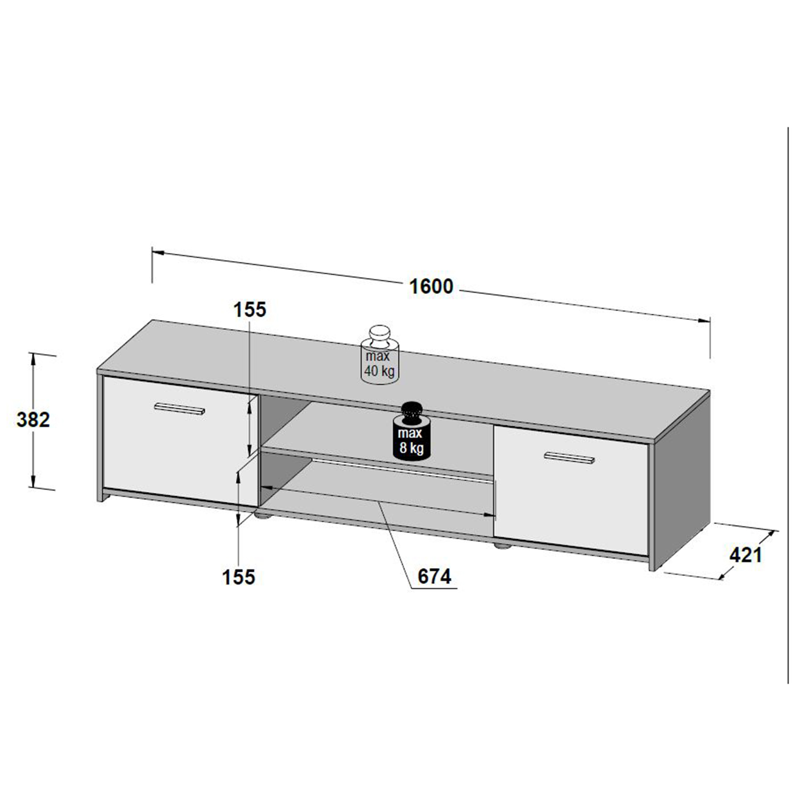 Lowboard - Beton-Optik-weiß - 160 cm breit