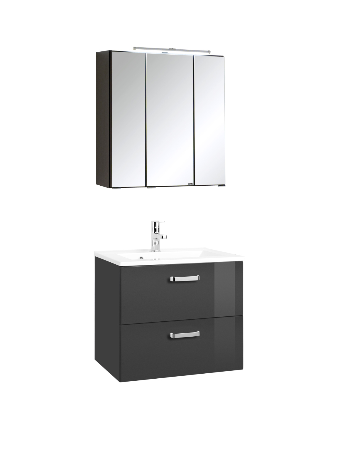 2-teiliges Badmöbel-Set BOLOGNA - grau Hochglanz-grafitgrau - 60 cm breit