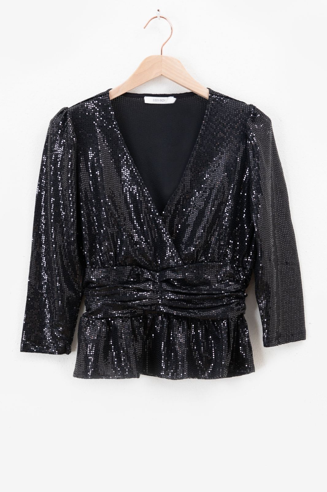 Zwarte wrap top met pailletten