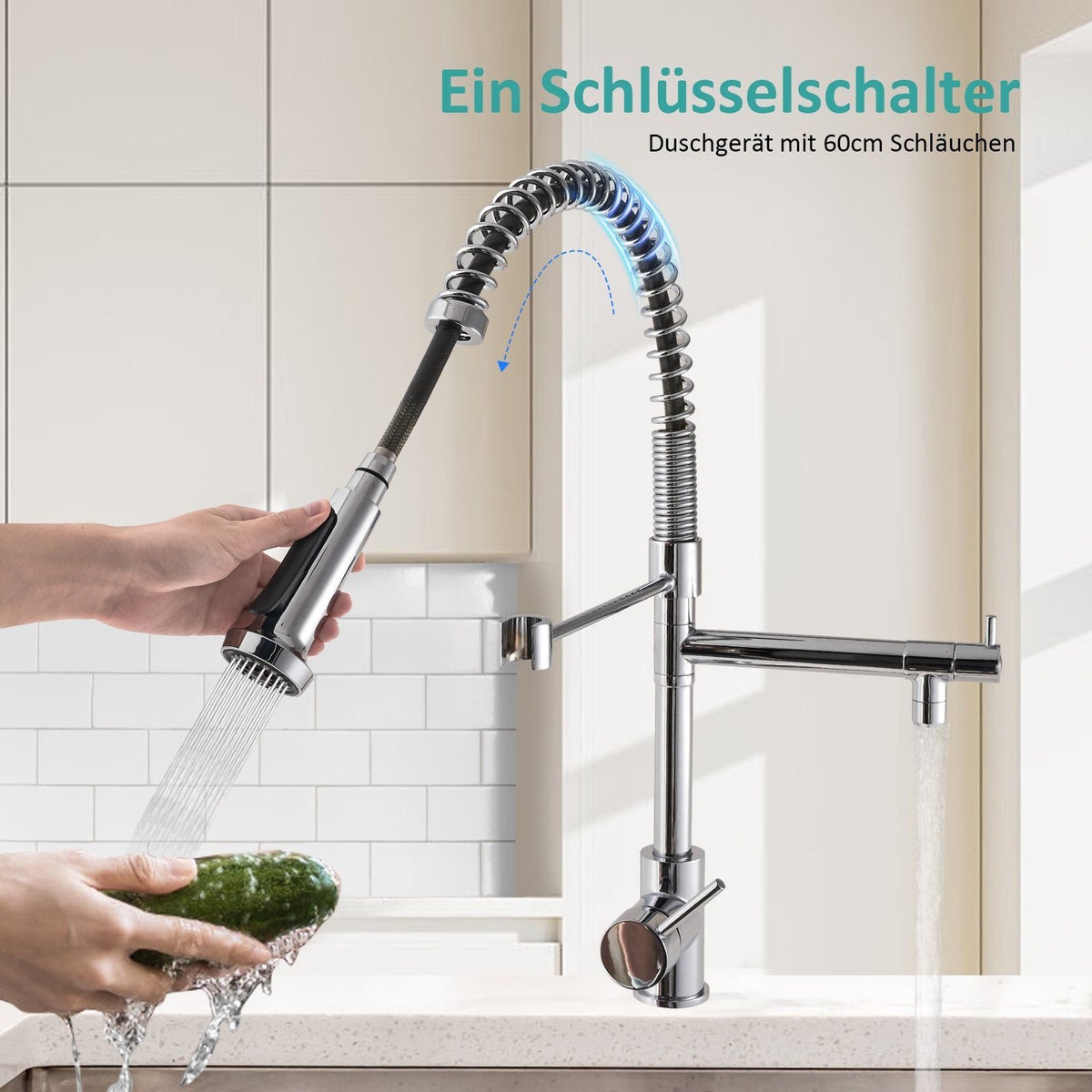 EMKE Keukenkraan – 360° draaibaar, 2 sproeistanden, spiraalveersproeier, spoelbakkraan voor keuken