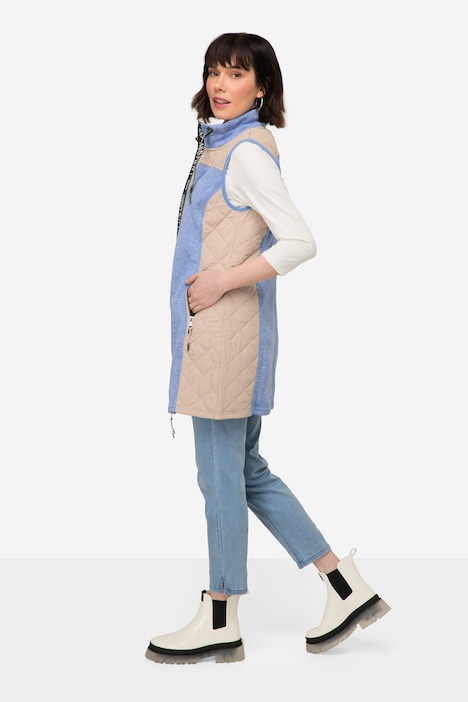 Strickfleece-Weste, Stepp-Einsätze, Stehkragen, Zipper