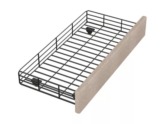 Lit capitonné en tissu de lin avec 2 tiroirs - 90x200cm - tête de lit décorée de rivets - Taupe