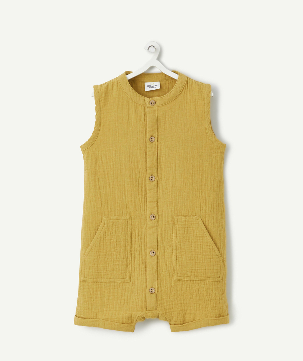 combishort bébé garçon en gaze de coton biologique jaune