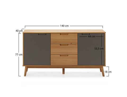 VS VENTA-STOCK - Bahut Buffet bruce 3 tiroirs et 2 portes , bois massif, 140 cm lar...