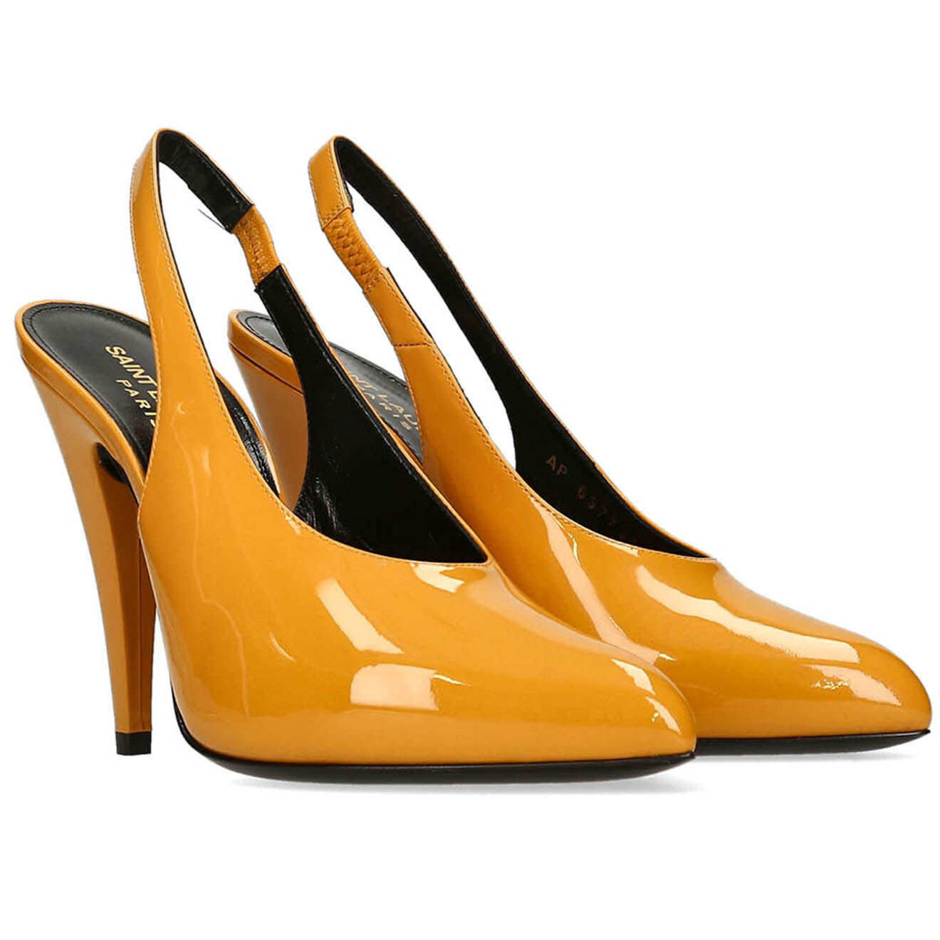 Saint Laurent Paris Slingback en Cuir verni Venus moutarde - Talon 11 cm