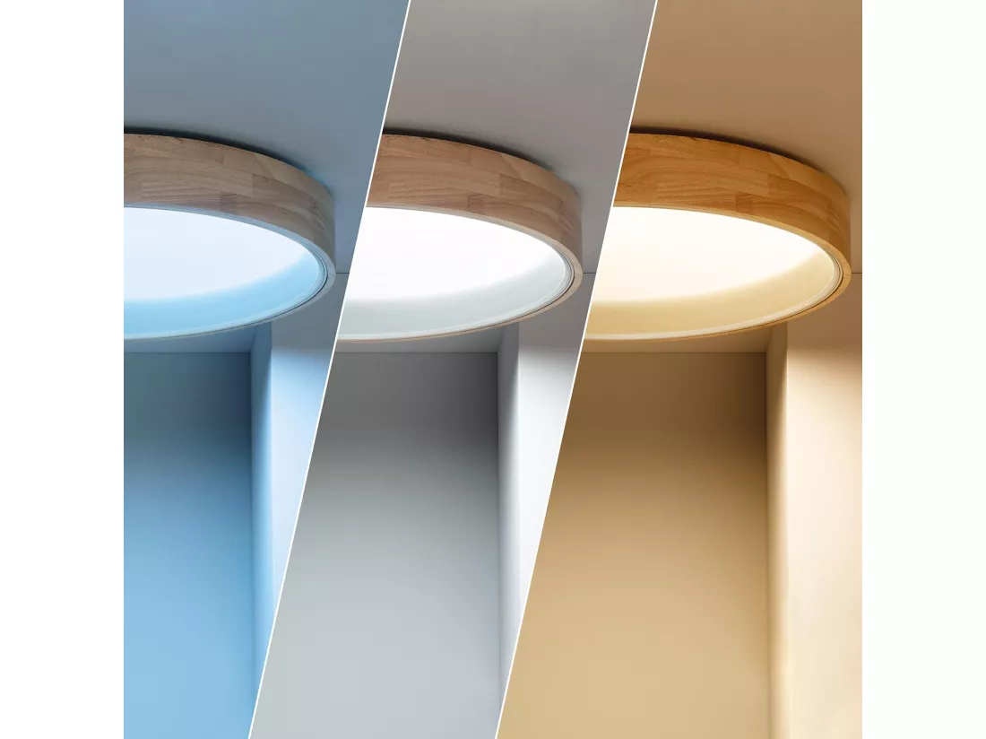 Plafonnier LED Rond Bois 30W CCT Sélectionnable Dari Ø570 mm Blanc