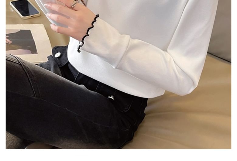 Jewie - T-shirt met lange mouwen en mockneck en effen sla-rand