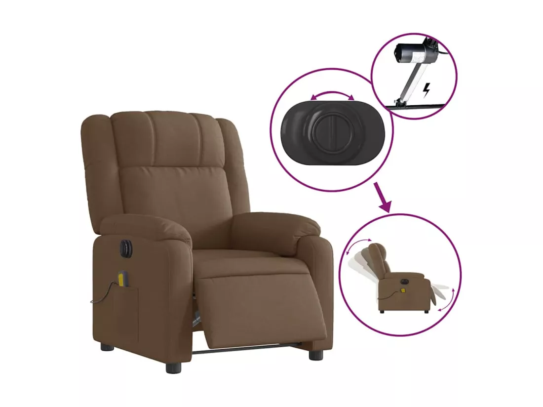 Fauteuil inclinable massant électrique marron tissu