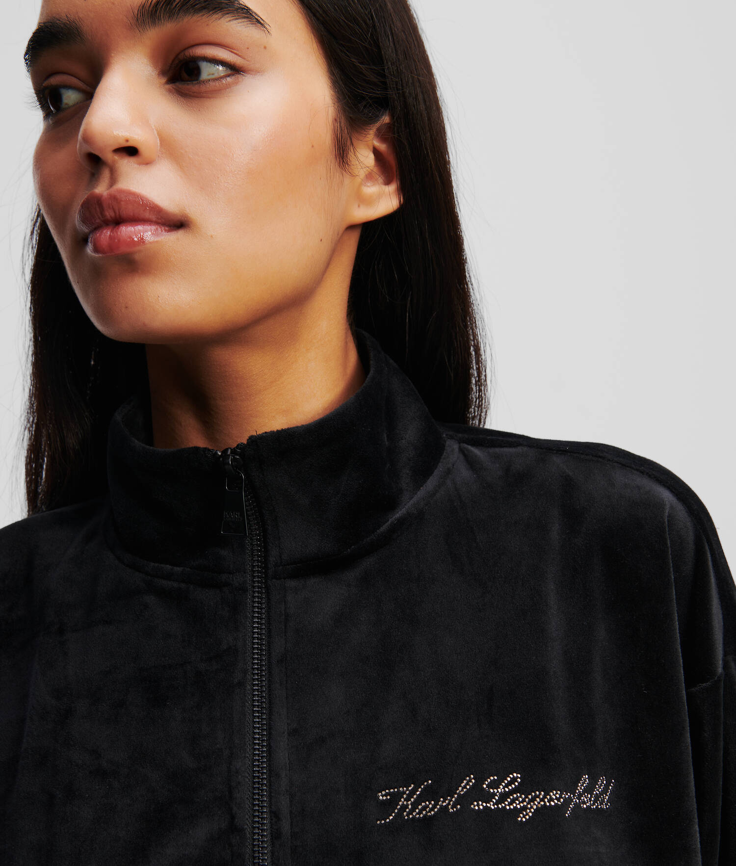 SWEAT-SHIRT ZIPPÉ EN VELOURS HOTEL KARL - Noir