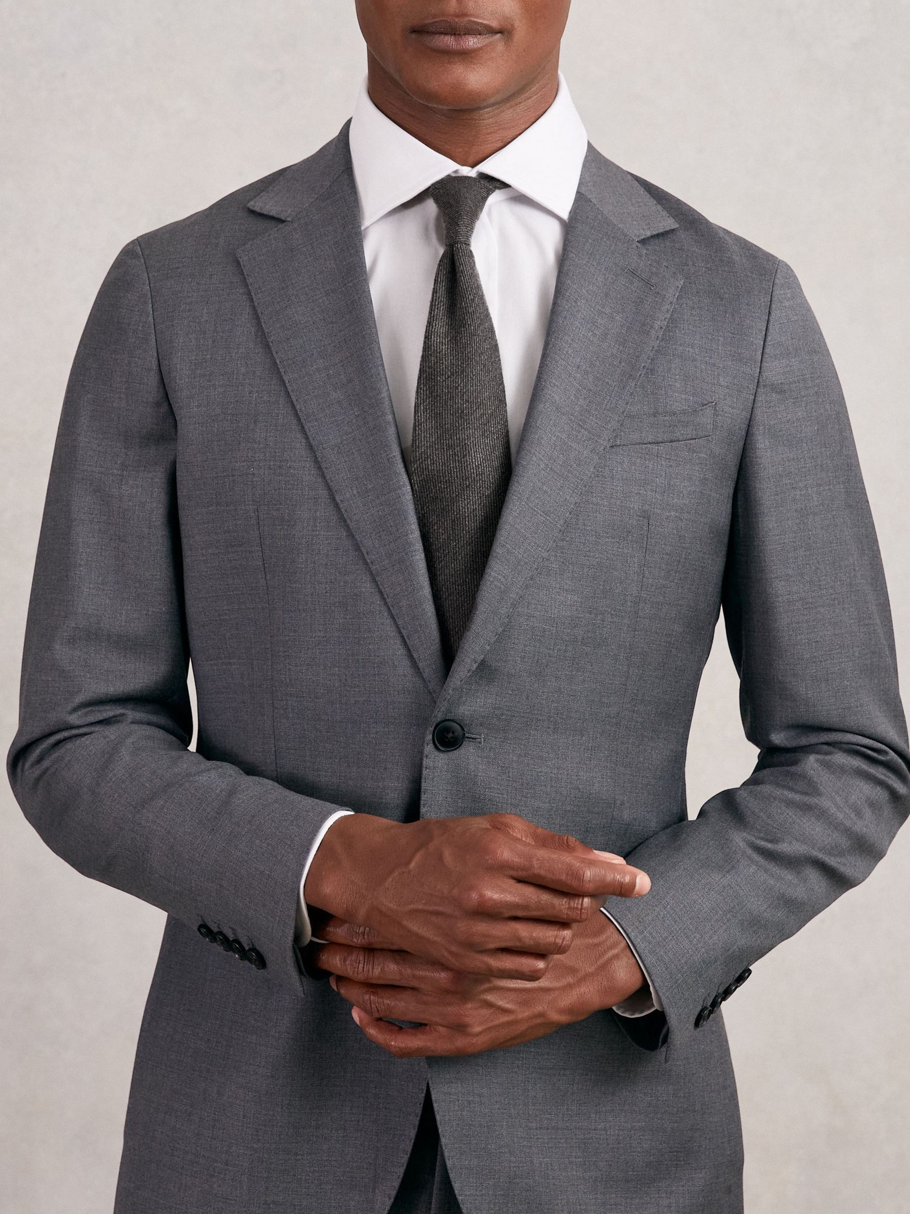 Antraciet - Reiss Donato Wool-Silk Textured Tie