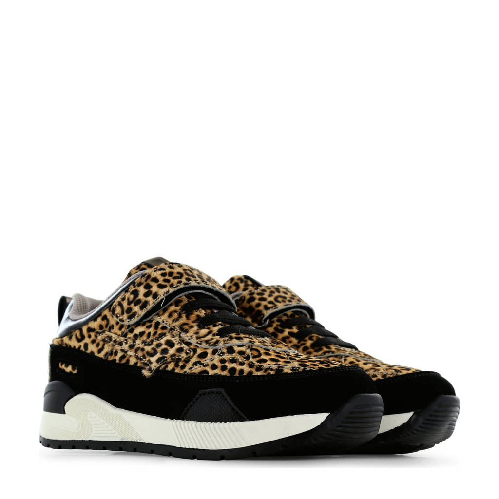 Shoesme sneakers van ponyhair met panterprint zwart