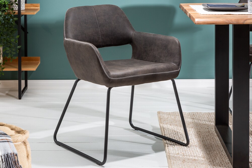 riess-ambiente Stuhl MUSTANG - antik grau Microfaser mit Armlehne