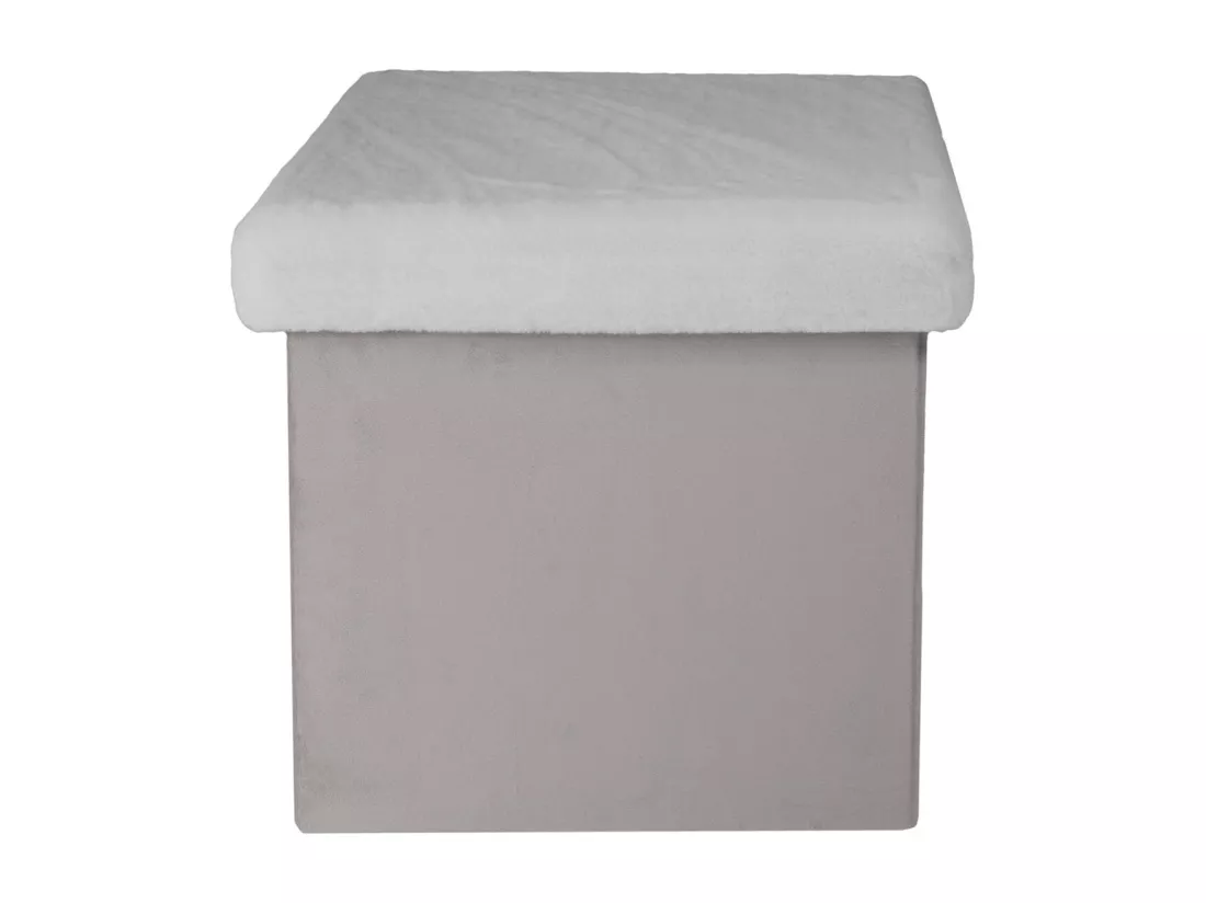 Coffre Pouf Pliable Gris Imitation Fourrure Leo