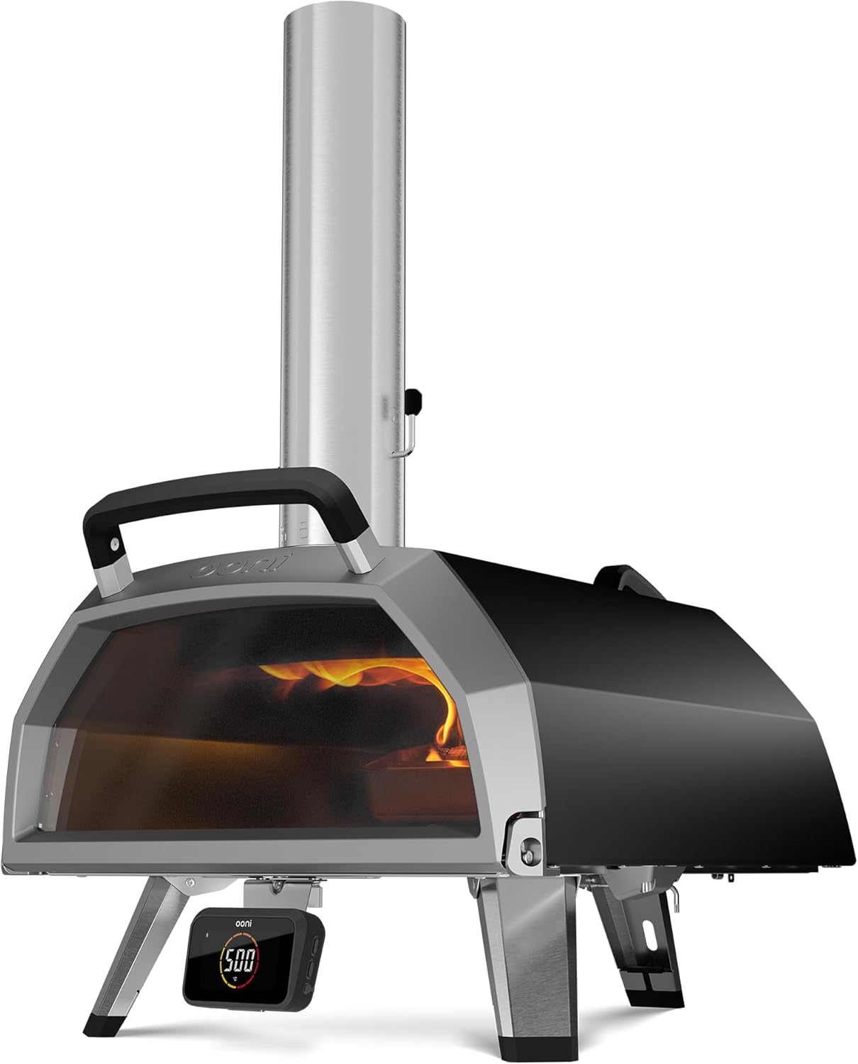 Ooni Karu 2 Pro Multi-Brennstoff Pizzaofen - Edelstahl Outdoor Pizzaofen mit Pizzastein & integriertem Thermometer für 40 cm große Pizzen, Outdoor Grill - Schwarz
