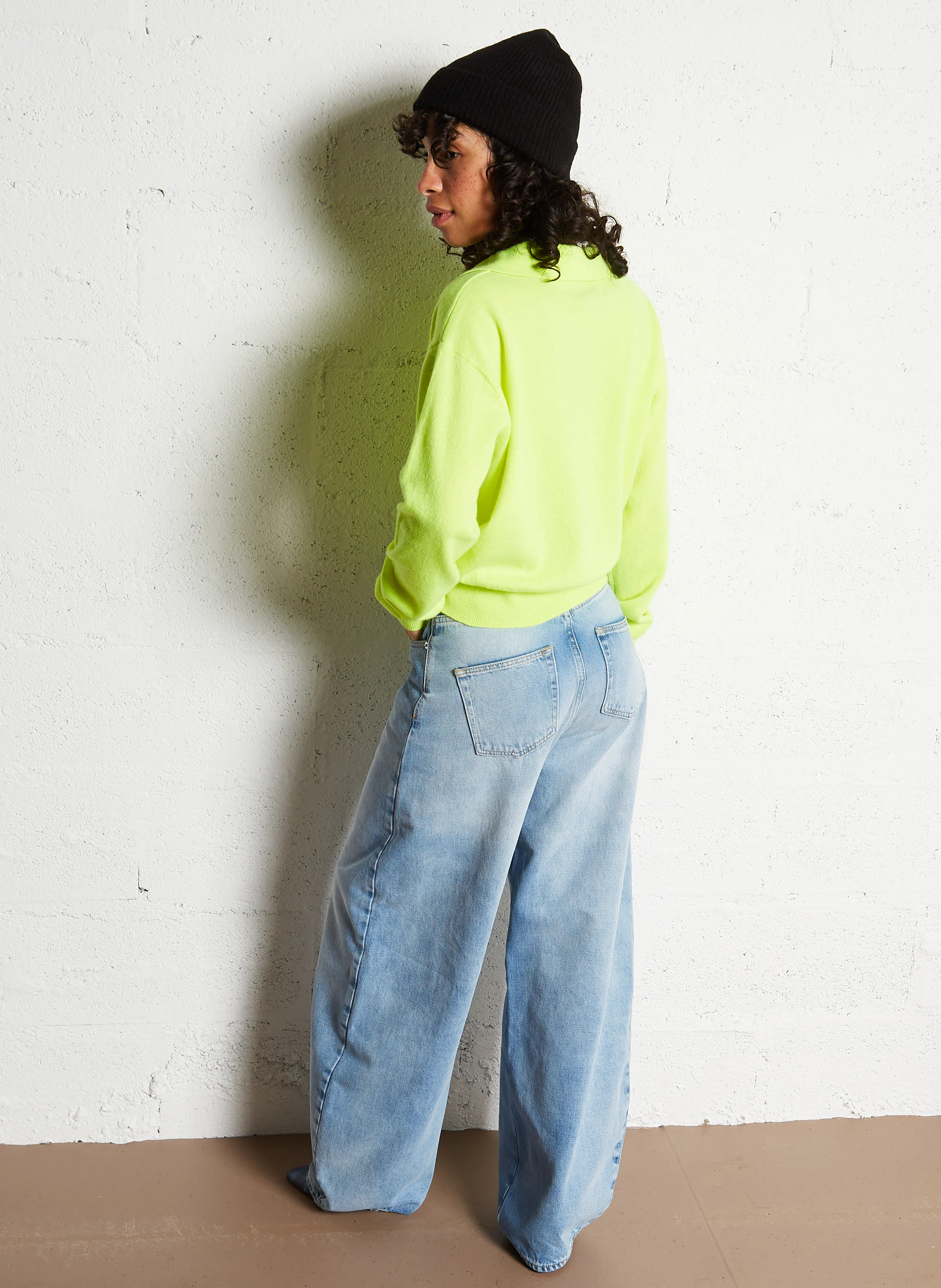 AMYPOLO - Pull oversize col polo en cachemire | Jaune