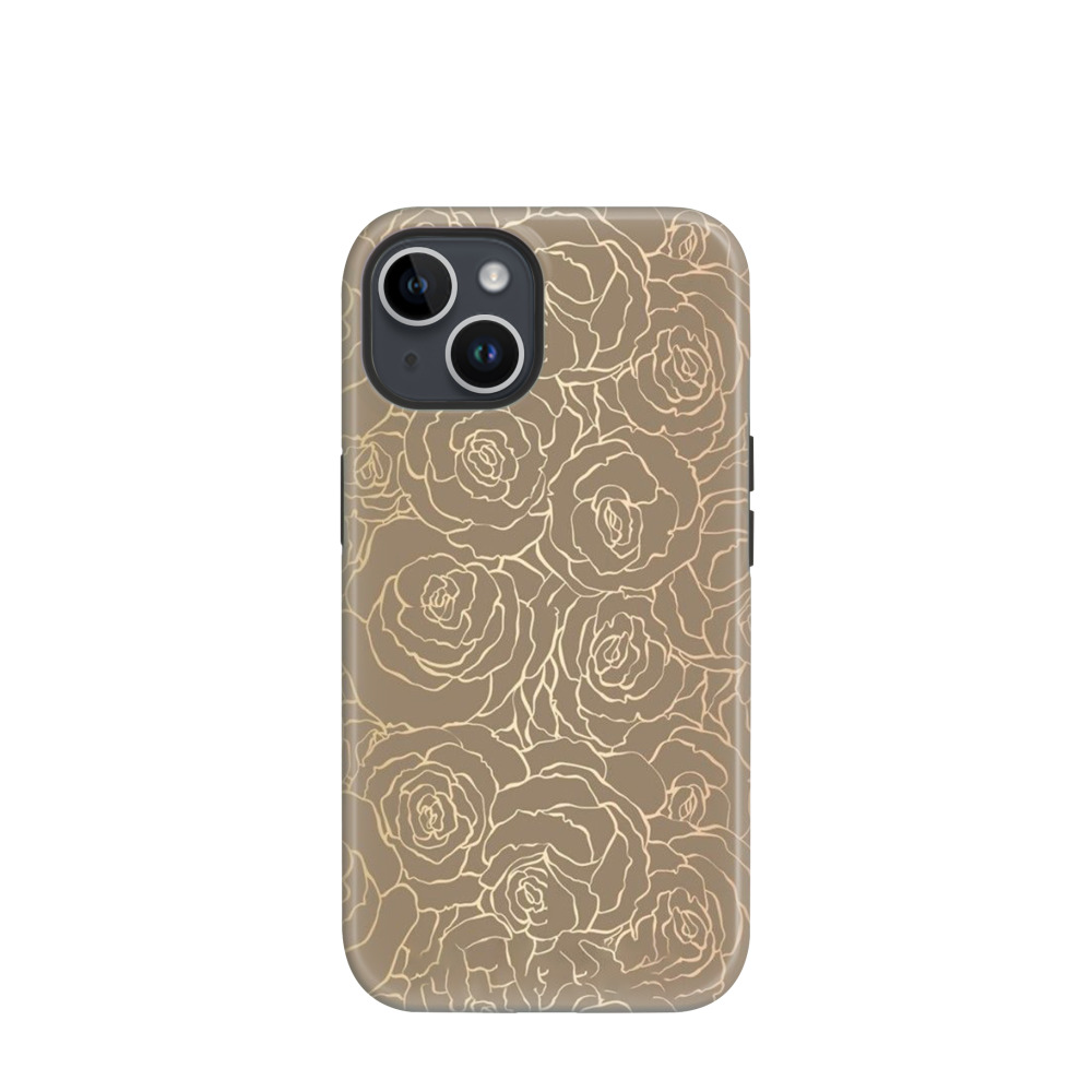 iPhone 14 Hybrid (Kunststoff / Gummi) Hülle Rosenzauber 2 - Gold