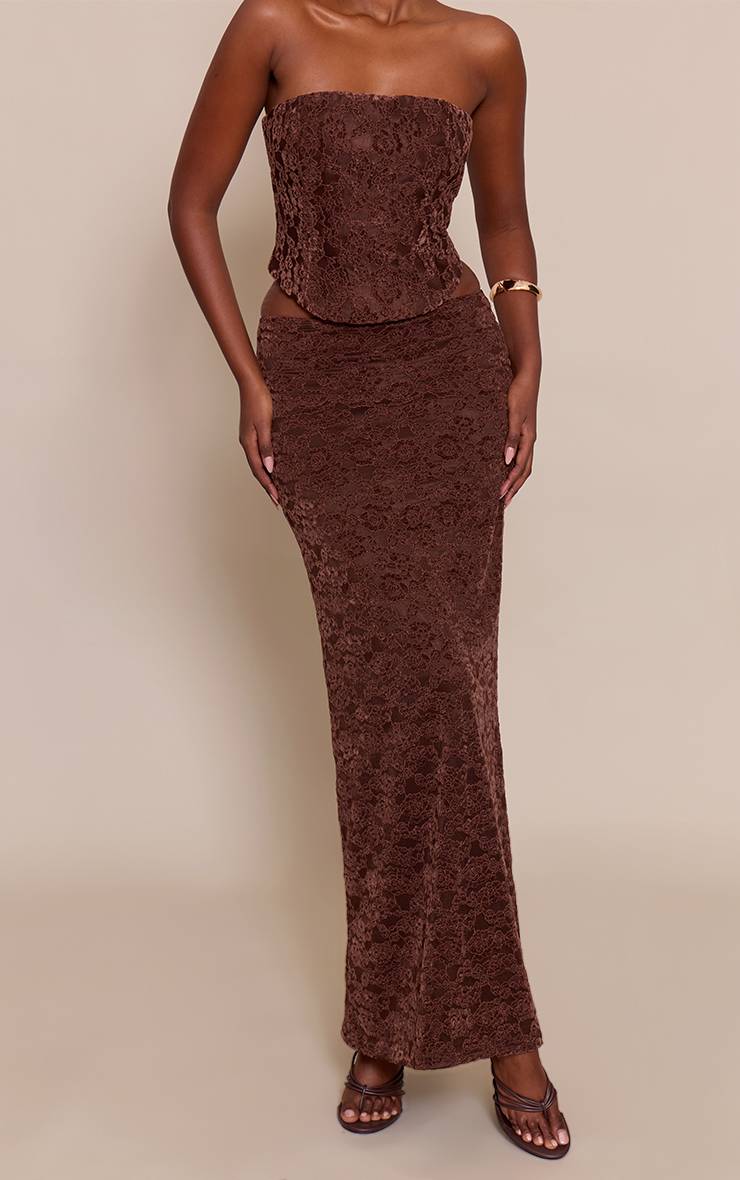 Chocolat Jupe Longue En Velours Dentelle Taille Mi-haute Ensemble Coordonné