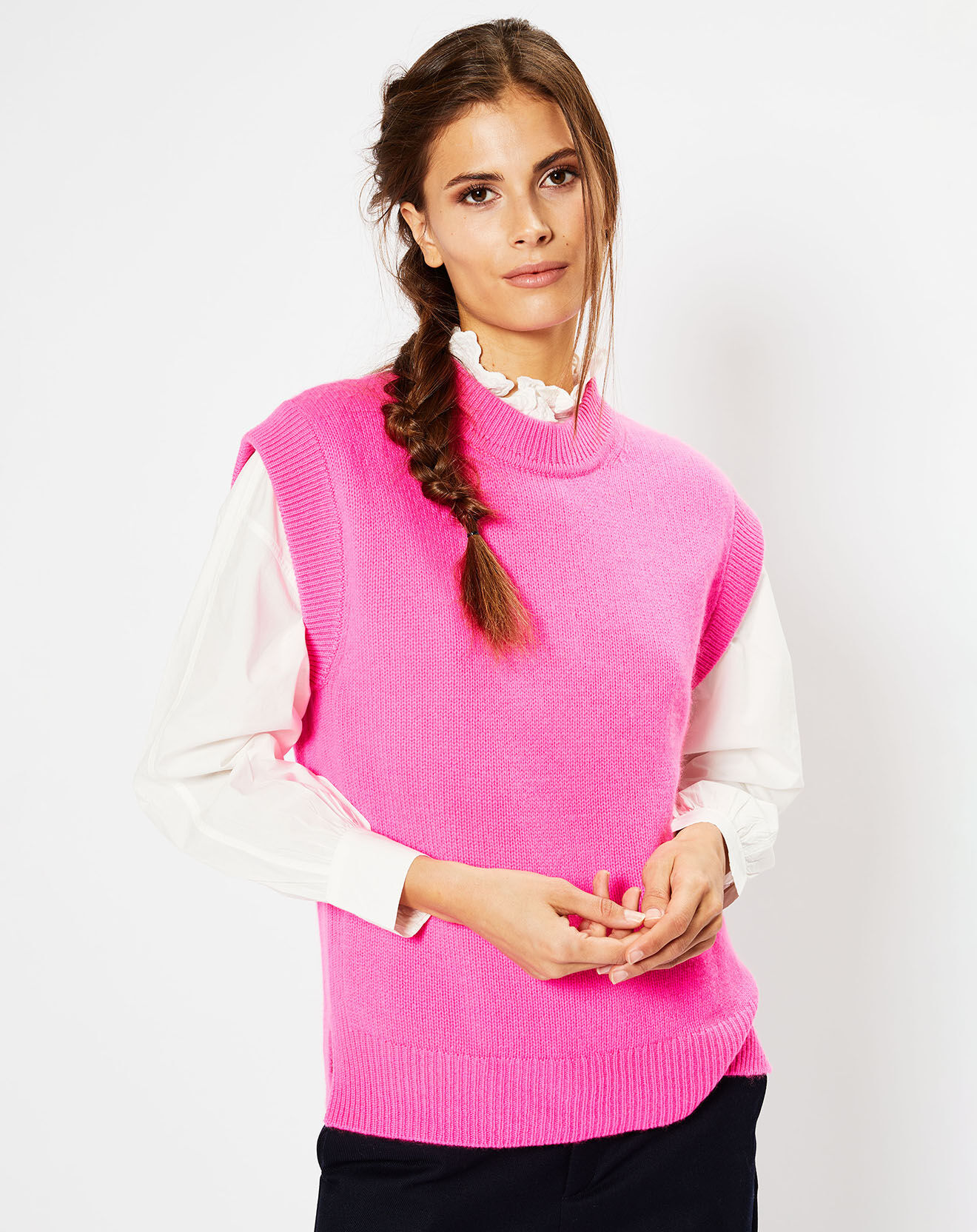 Galeries Lafayette Pull en Laine & Cachemire Solal sans manches rose