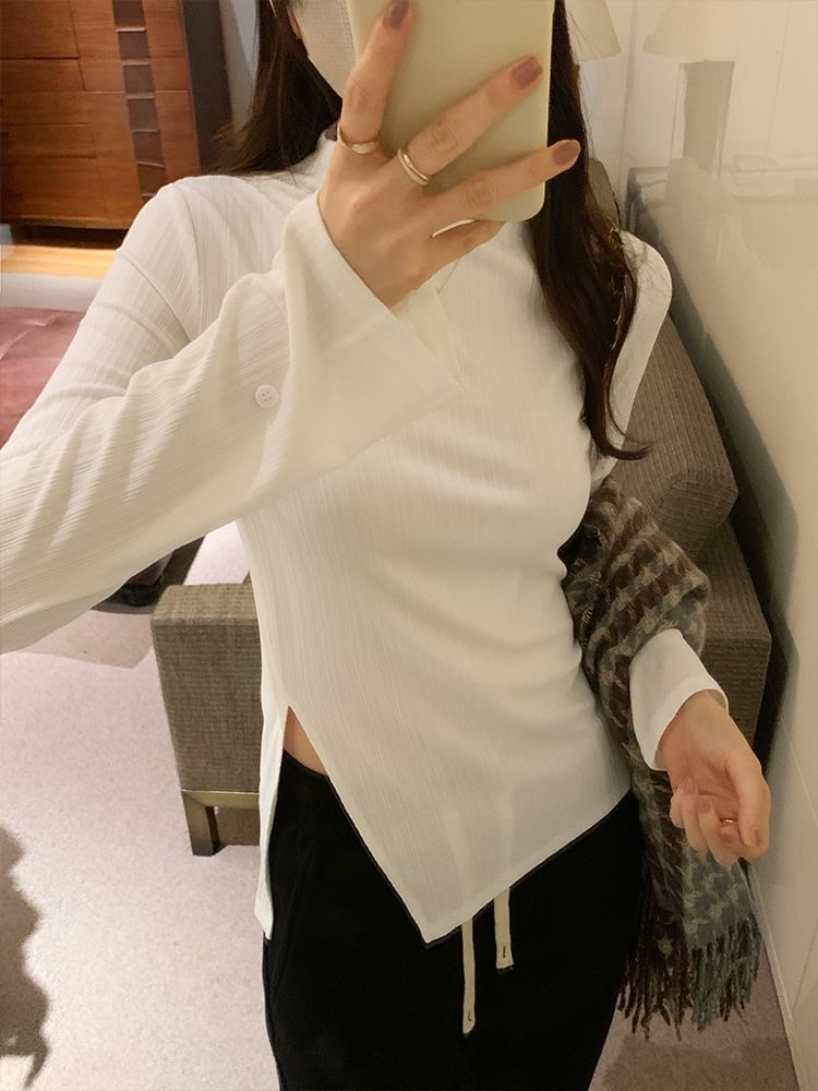 Para Para - T-shirt met lange mouwen en mockneck en split